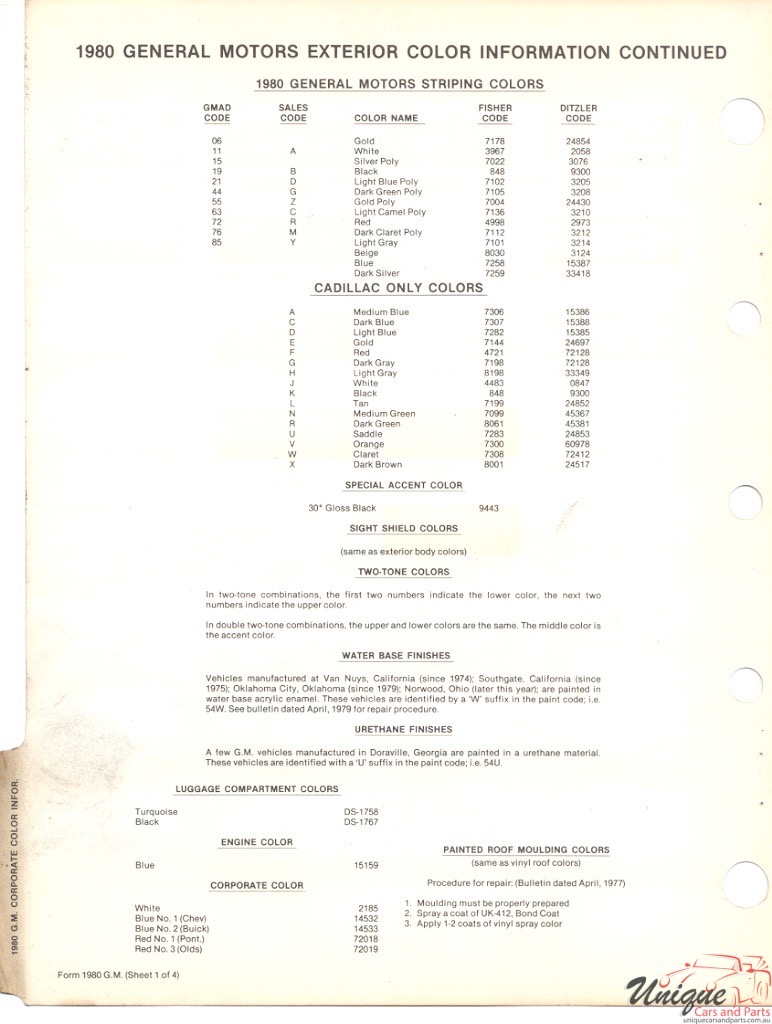 1980 General Motors Paint Charts PPG 3